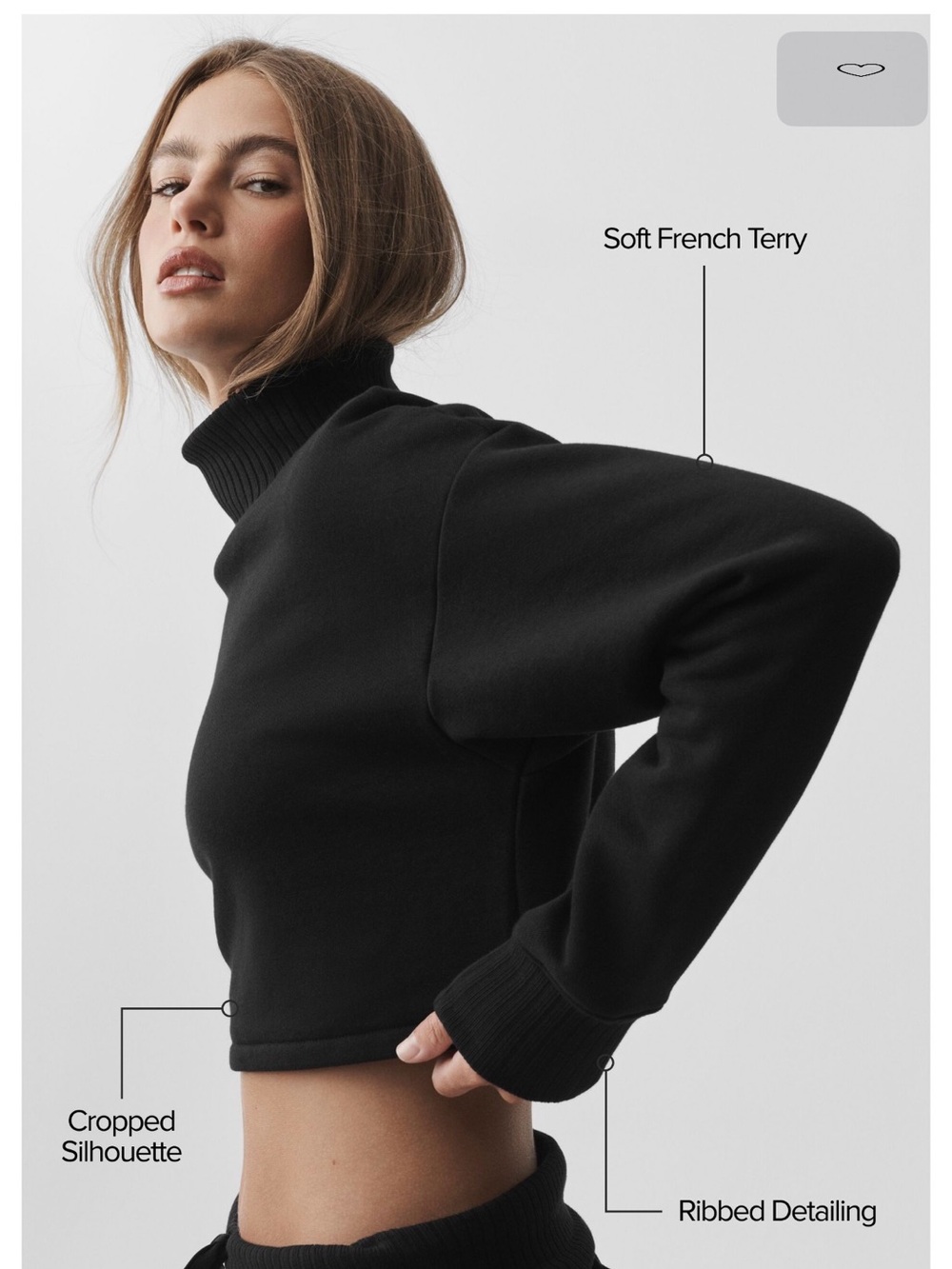 Alo Yoga Cropped Serenity Coverup Black Mock Neck Sweatshirt